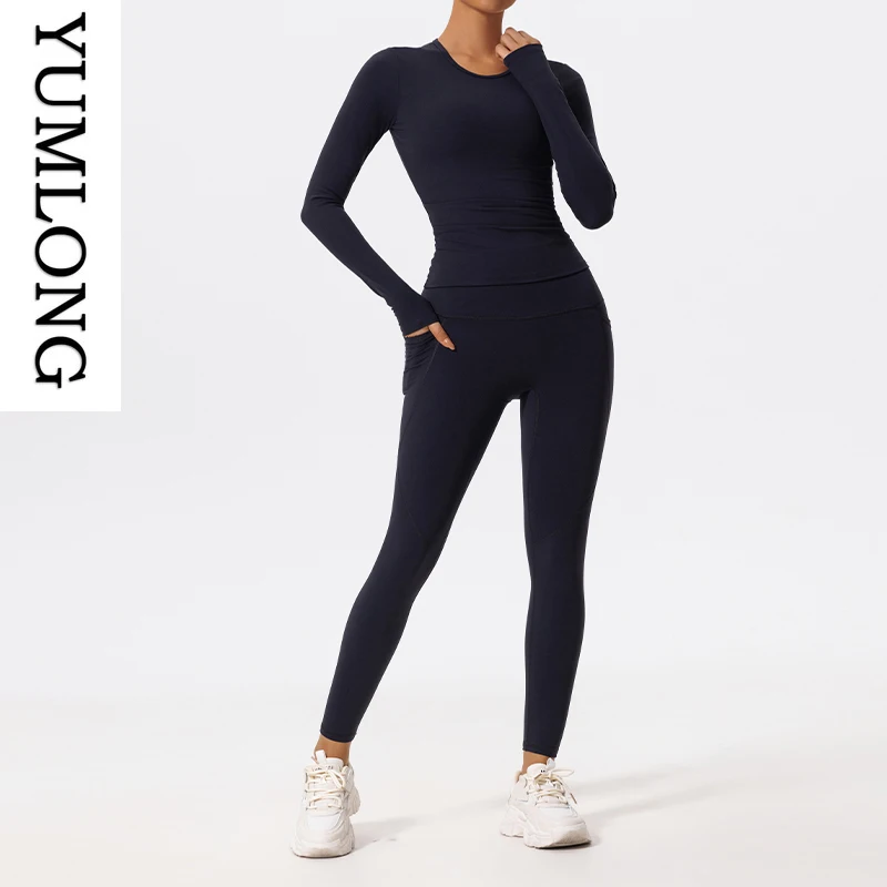 Женский комплект для йоги, комплект из 2 предметов, ультра-мягкий дышащий спортивный костюм с длинными рукавами, быстросохнущая спортивная одежда, спортивная одежда, плотный спортивный костюм для йоги, 2025