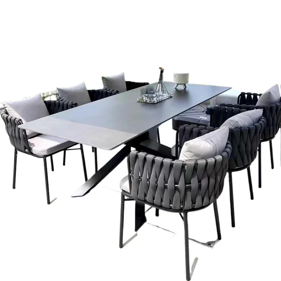 Outdoor tables and chairs, courtyard leisure rattan chairs, garden stainless steel tables, open-air coffee tables