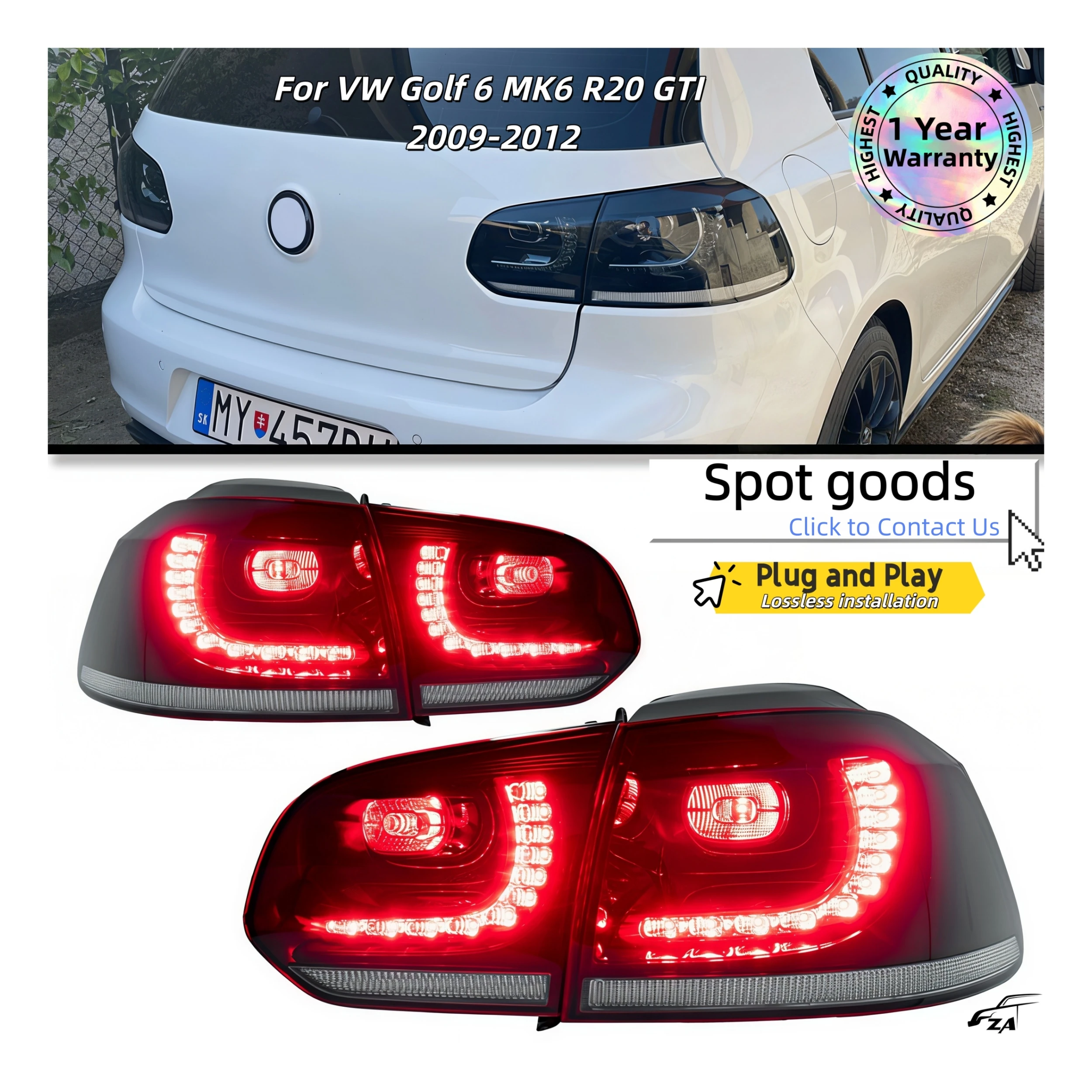 ZhenAo Perfect Fit Tail Light Assembly For GTI Modified VW Golf 6 2009-2012 With LED Continuous Turning Lights 55W