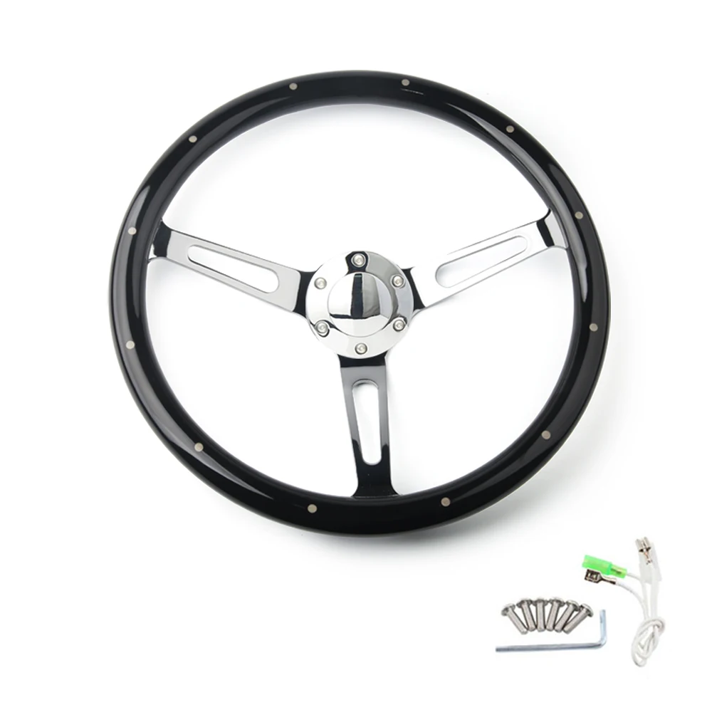 Universal Classic Real Black Wood Steering Wheel with Rivet 380mm 15 inch Car Steering Wheel For Antique Car