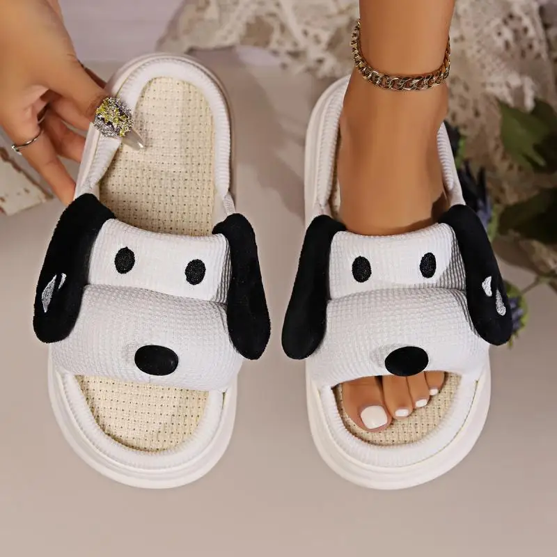 Platform Slippers Women Home Cute Cartoon Animal Dog Designer Shoes Girls Fashion Casual House Slipper Flats Open Toe Large Size