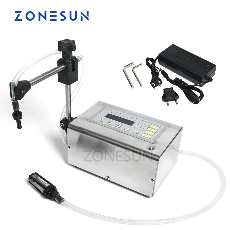 ZONESUN Electrical Liquid Filling Machine Mini Portable Diaphragm Pump Bottle Filler for Water Perfume Beverage Olive Oil GFK180