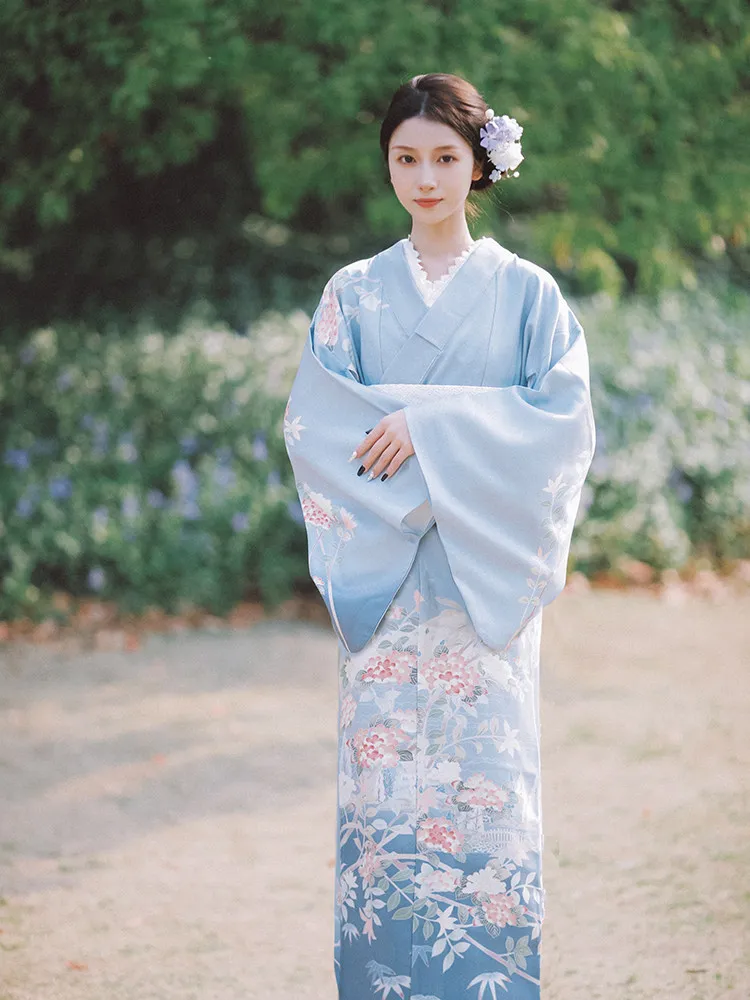 2026 Japanese Vintage Traditional Kimono Robe With Obi National Flower Print Women Kimono Yukata Cosplay Stage Performing Dress