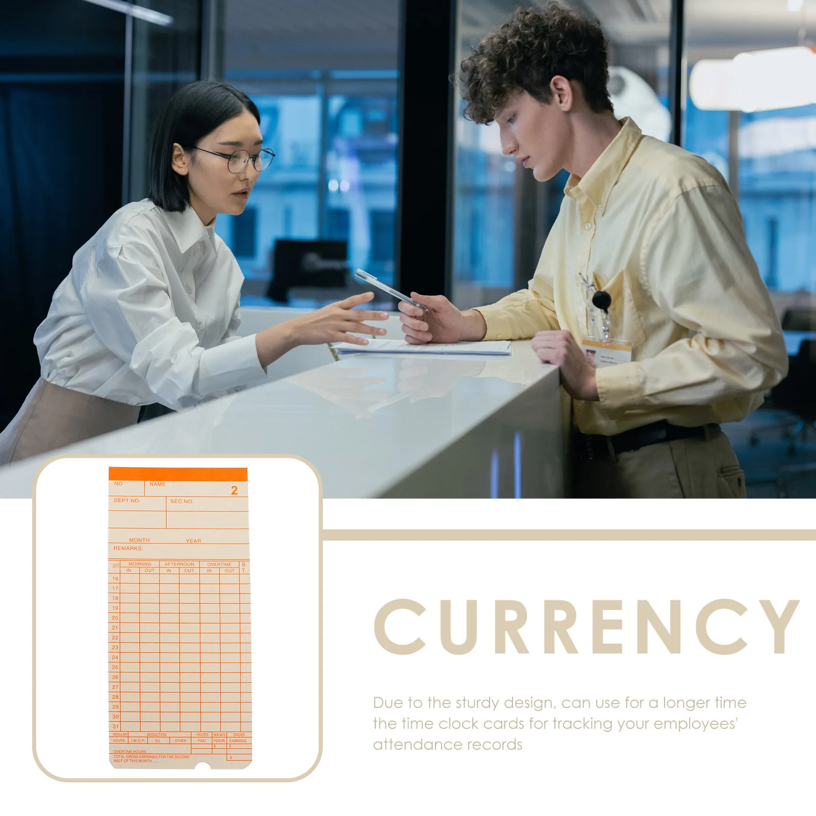 100 Sheets Time Attendance Card Double-Sided Factory Time Card for Office Use Warehouse Use Attendance Recorder