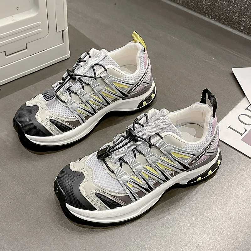 

Women's Breathable Soft Leather Sport Shoes Lightweight Casual Running Shoes Outdoor Drawstring Dad Shoes Zapatillas De Deporte