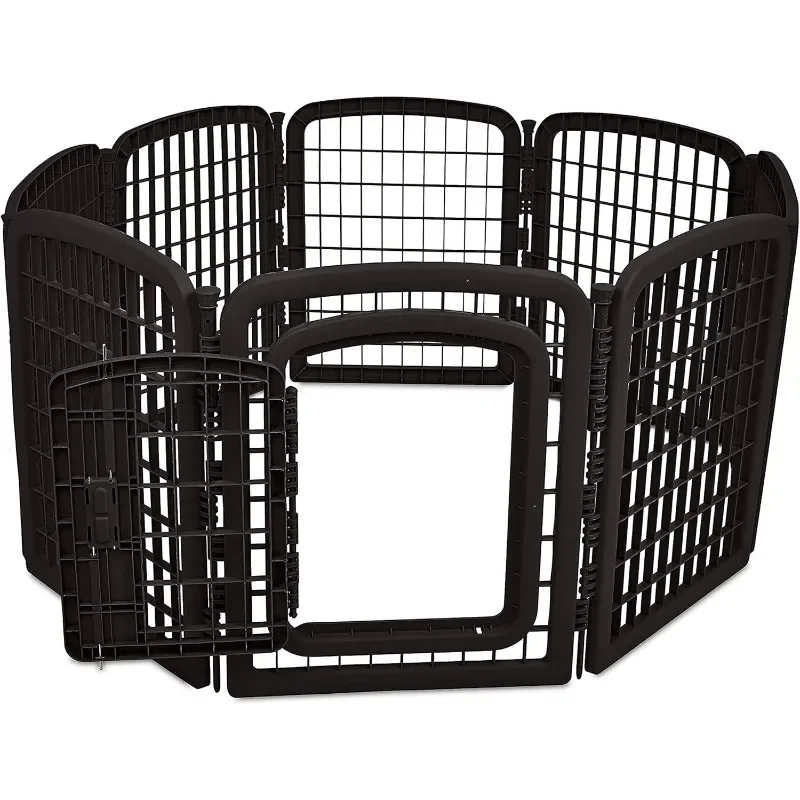 8-Panel Octagonal Plastic Pet Pen Fence Enclosure With Gate, 59 x 58 x 28 Inches, Black