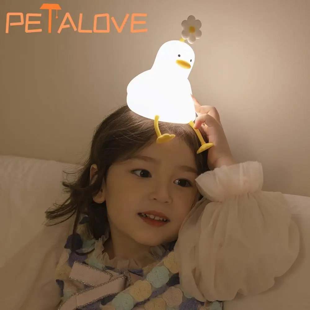 Tap Control Duck Night Light 3-level Brightness Large Battery Alarm Clock Comfortable Soft Save Light For Children Cute Gift