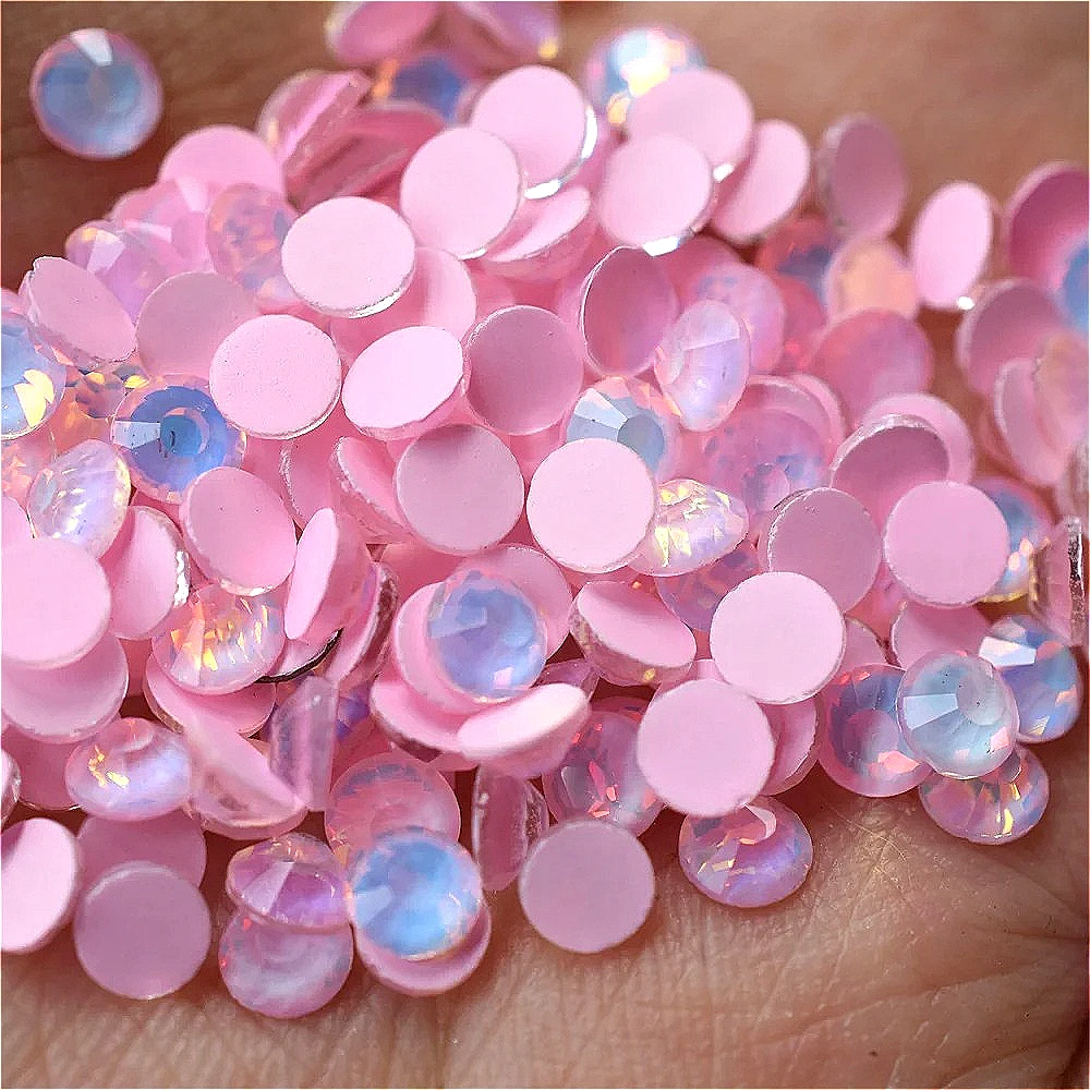 Cristales de Cristal Luminosos de Color Rosa Claro, Tipo Opal AB, con Reverso Plano, para Decoración de Uñas y Manualidades de Carcasas de Teléfono