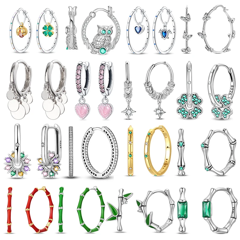 925 Silver Exquisite Four-Leaf Ladybug Big Ear Ring Hoop Earrings For Women Luxury DIY Jewelry Daily Party Festival Gifts HOT