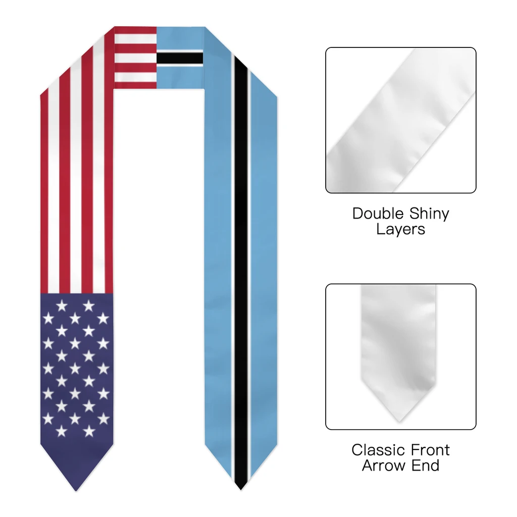 Graduation Sash Botswana & USA United States Flag Stole Shawls Graduate Wraps Scraf International Student Pride Gifts