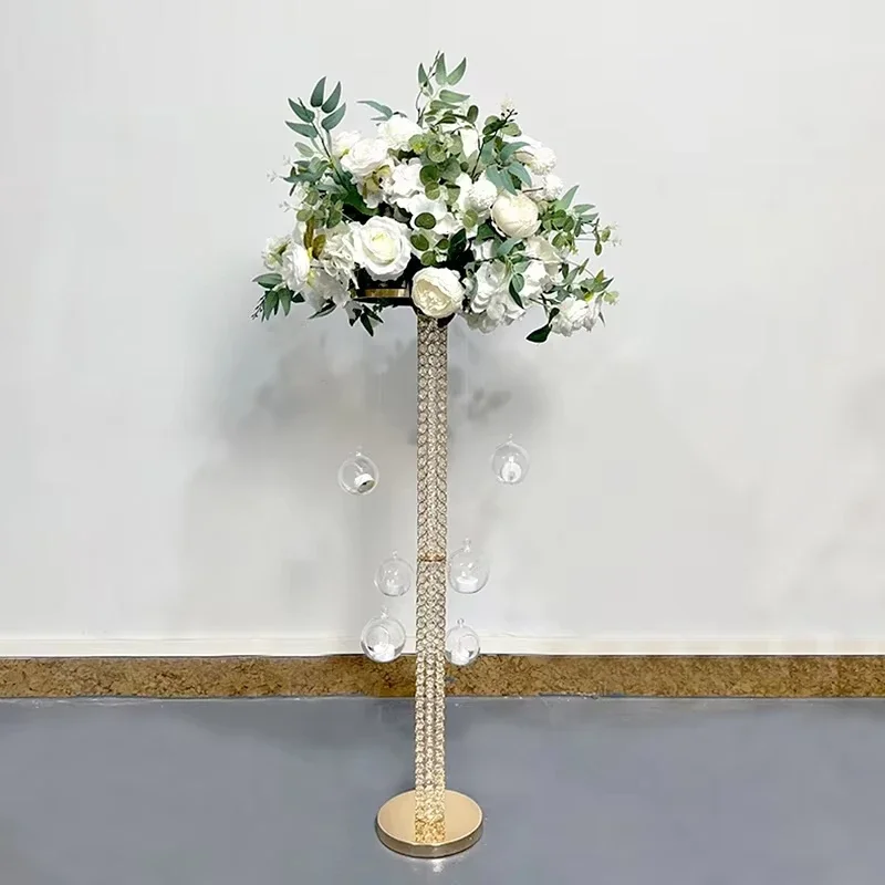 Metall-Blumenständer mit Hängekugel, Rund, Gold, Hochzeitstisch-Mittelstück, geeignet für Hochzeitsfeier- und Geburtstagsdekoration – Detail 2