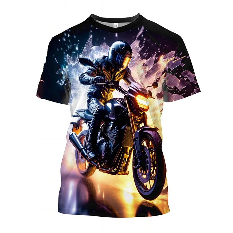 الملونة دراجة نارية نمط تي شيرت الرجال بارد ثلاثية الأبعاد تي شيرت مطبوع الصيف التجفيف السريع س الرقبة أعلى قصيرة الأكمام تي شيرت #2