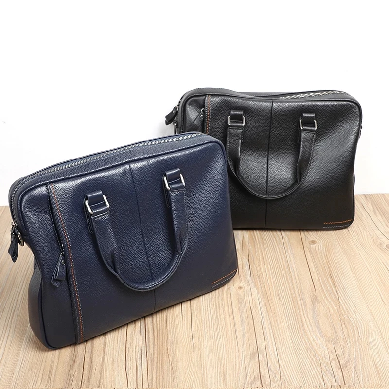 New Natural Cowskin Men Briefcase 100% Genuine Leather Handbag Fashion Business Male Shoulder Laptop Bag Large Men Document Bag