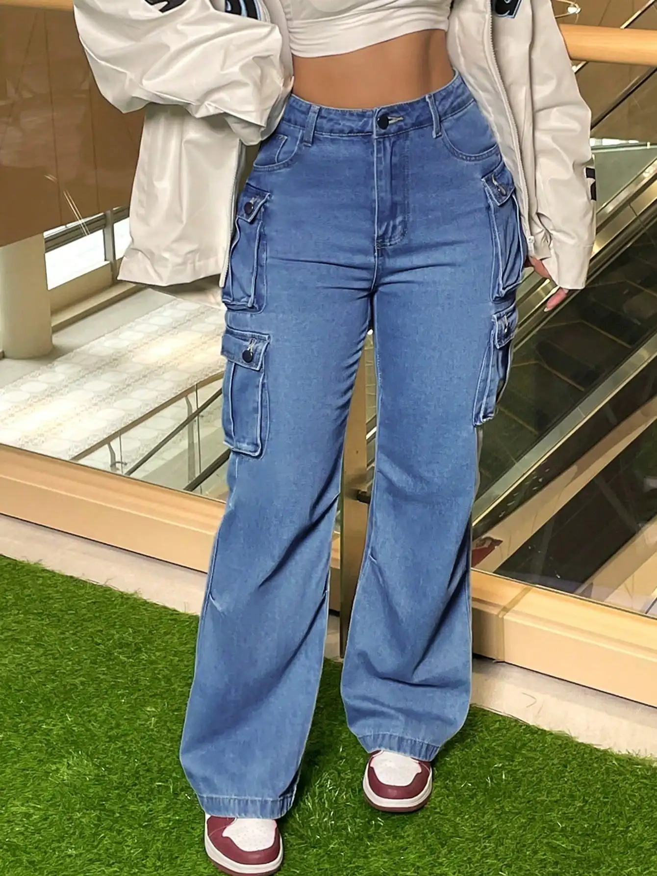 

Женские джинсовые брюки карго с высокой талией, свободного кроя, с широкими штанинами и множеством карманов, в стиле стритвир