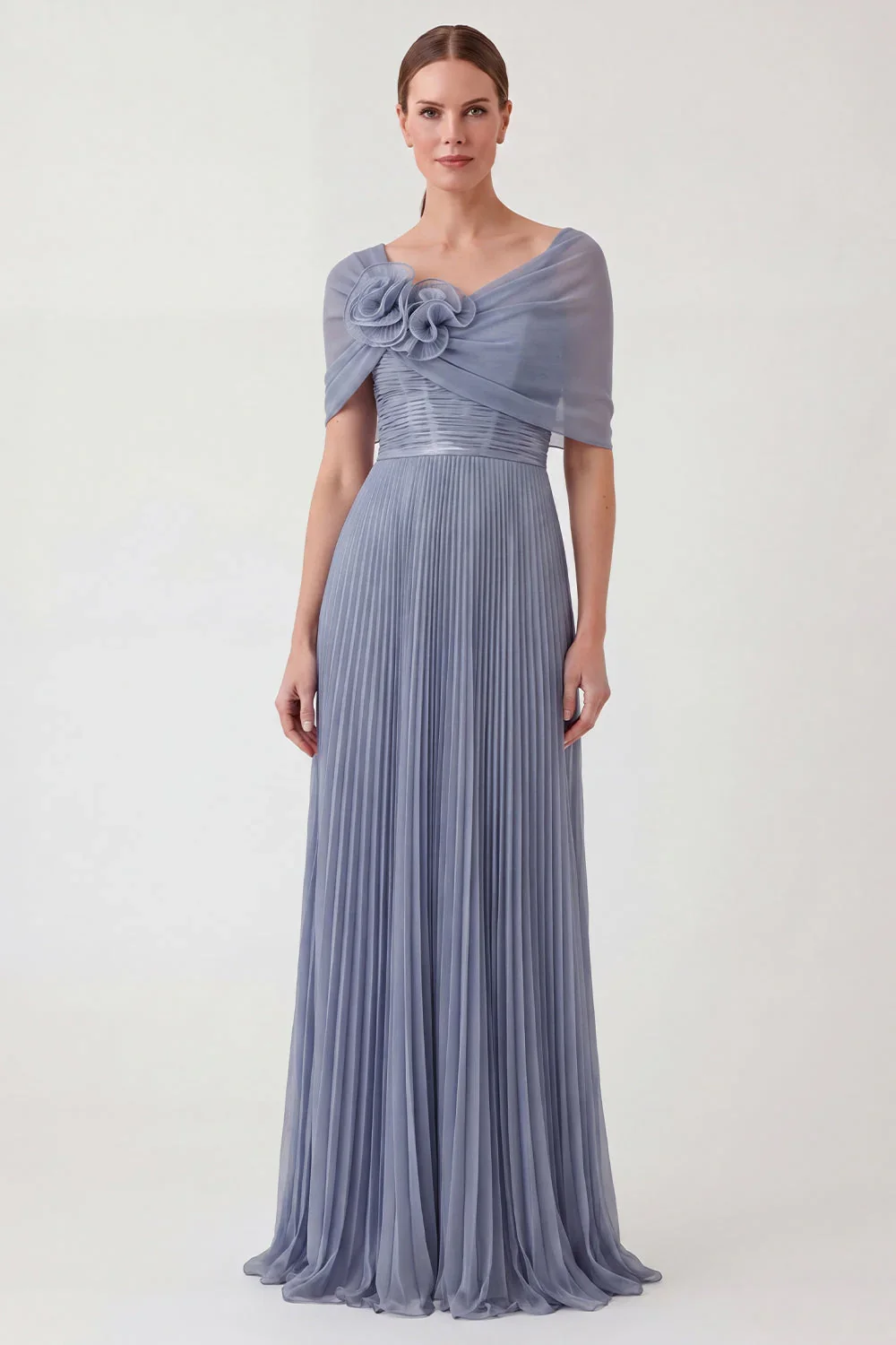 Customized V-neck Floor Length Flowers Pleat Woman Платье Корейский Стиль Kate Middleton Dress Vestido De Festa De Casamento view 2