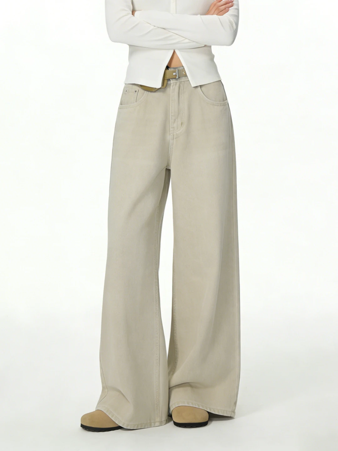 

Korean Sle Casual High Waist Wide Leg Jeans Soft Draped Loose Fit Spring Autumn Slimming Straight Long Pants Women's Jeans