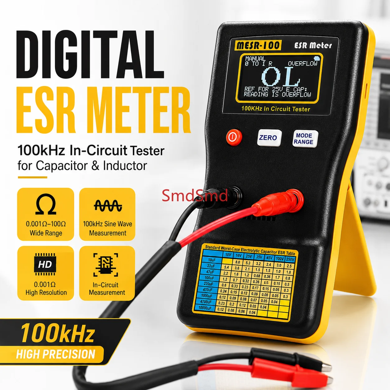 MESR-100 V2 Auto Ranging in Circuit ESR Meter Capacitor Tester/Low Ohm Meter Up to 0.01-100R, Support in Measuring Capacitance