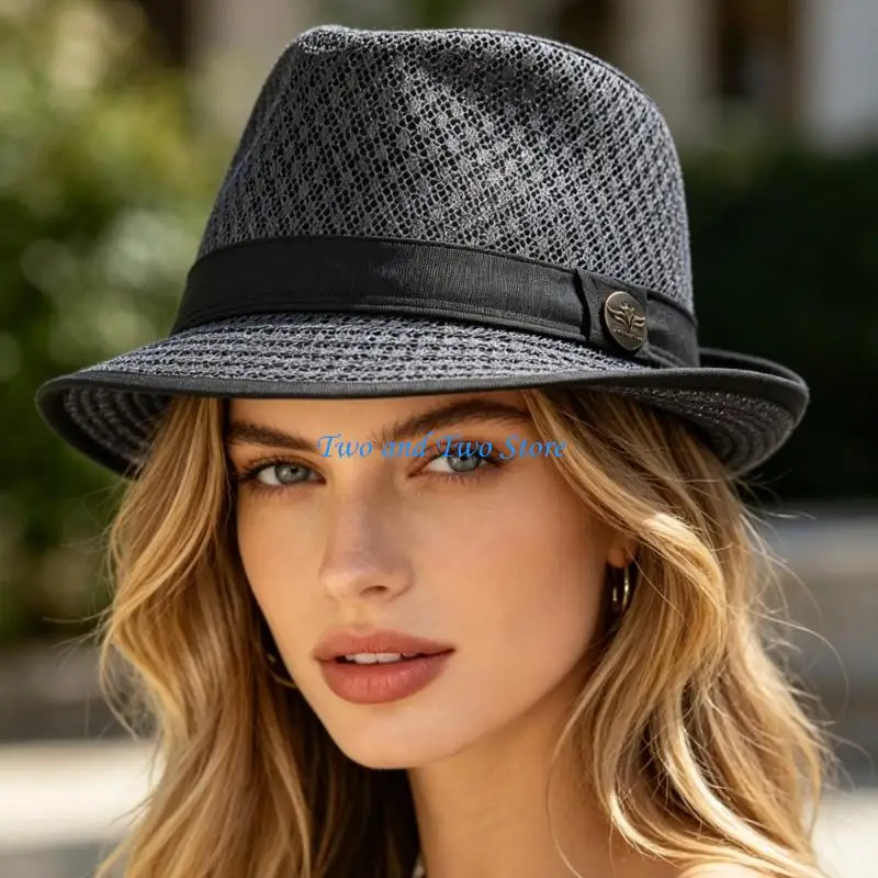 HX6F 58 Dress Hat for Adults with Matching Hat Band, Textured Body and Photo Travel Daily Outfit Styling Use Accent