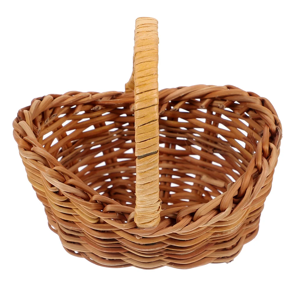 Rattan Small Basket Berry with Handle Picnic Table Extra Wooden Mini Raffia Wedding Candy for Baskets