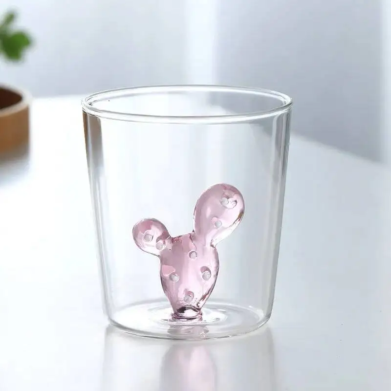 

Coffee Water Glass With 3D Plants Inside Creative Kids Gift Glassware Drinking Cup Personalized Cactus Breakfast Milk Coffee Mug