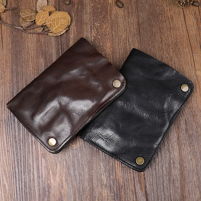 AETOO  Original retro wrinkled leather vertical purse men's short first layer cowhide money clip YKK zipper small card bag