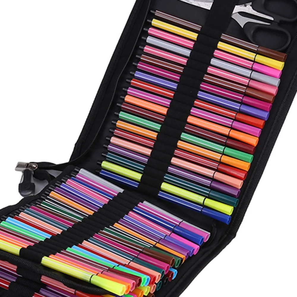 

Пенал для карандашей на 72/120 ячеек, холщовый, черный, с эластичным ремешком, складной дизайн, для художественных и эскизных карандашей