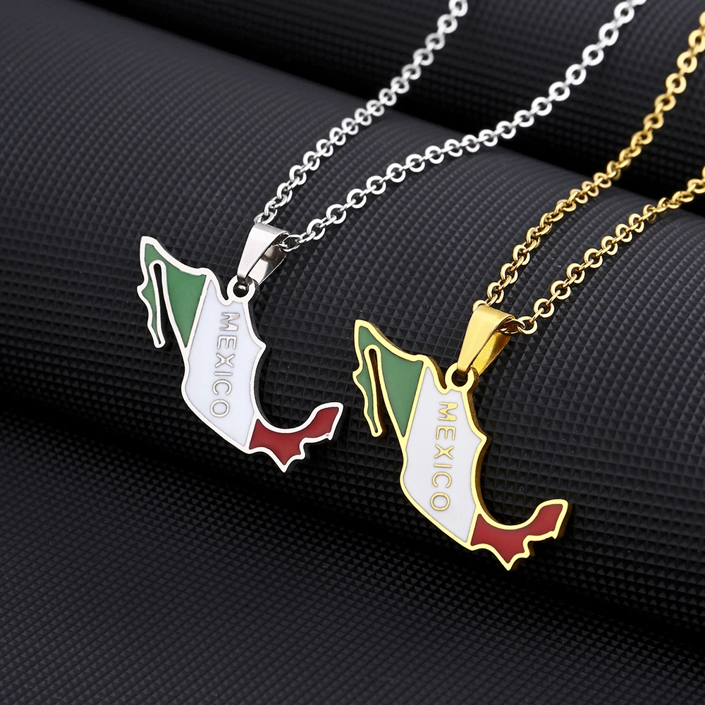 Fashion Mexico Map Flag Pendant Necklace Stainless Steel Men Women Country Map Jewelry Mexicanos Gift