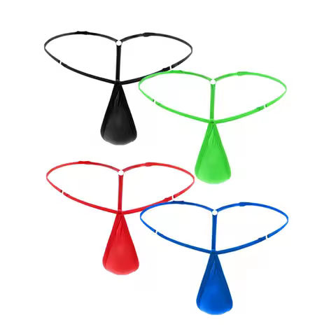 Funny Adjustable Thong Men Mini Convex Pouch Underwear Semi Transparent Ice Silk Male G-string Micro Underpants