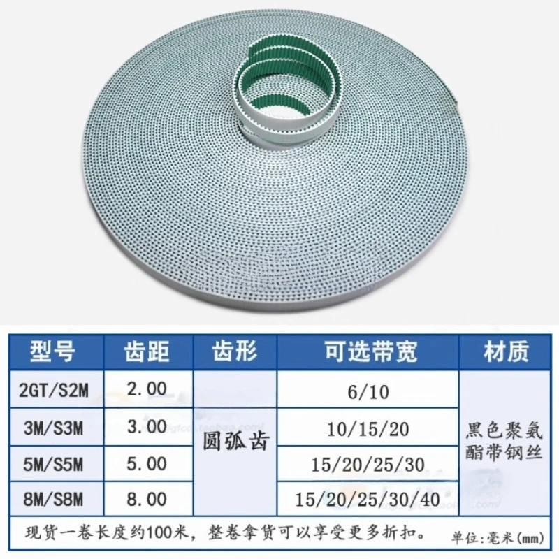 1Meter 3M/S3M/5M/S5M/8M/S8M Green Open Timing Belt Width 10/15/20/25/30/40mm Polyurethane steel Timing Belt
