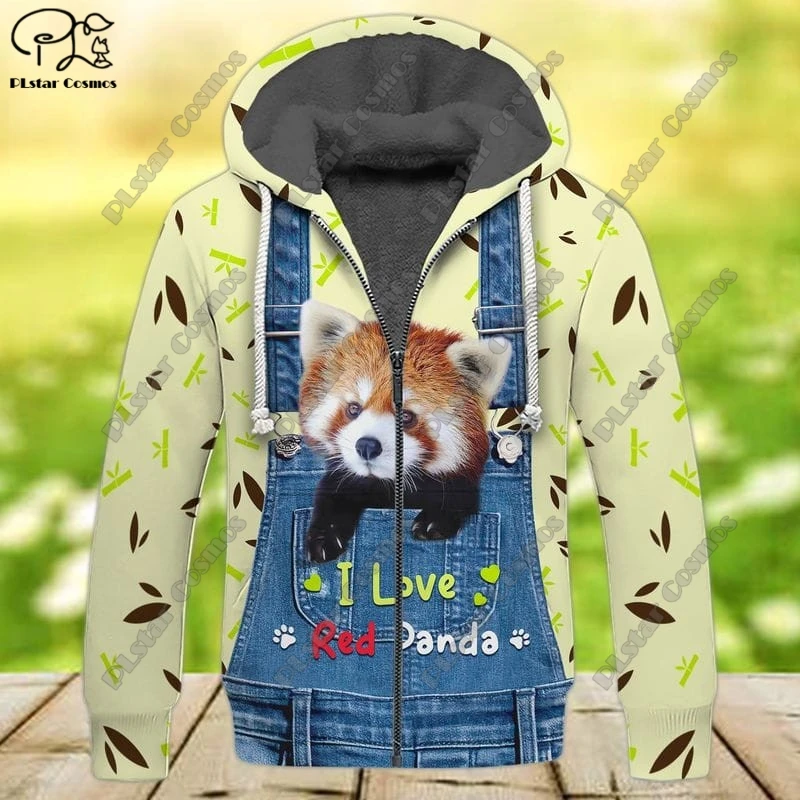 PLstar Cosmos-3D Hoodie de lã impresso para o inverno, gato bonito e padrão Panda, jaqueta com capuz quente, jaqueta grossa com zíper, roupas