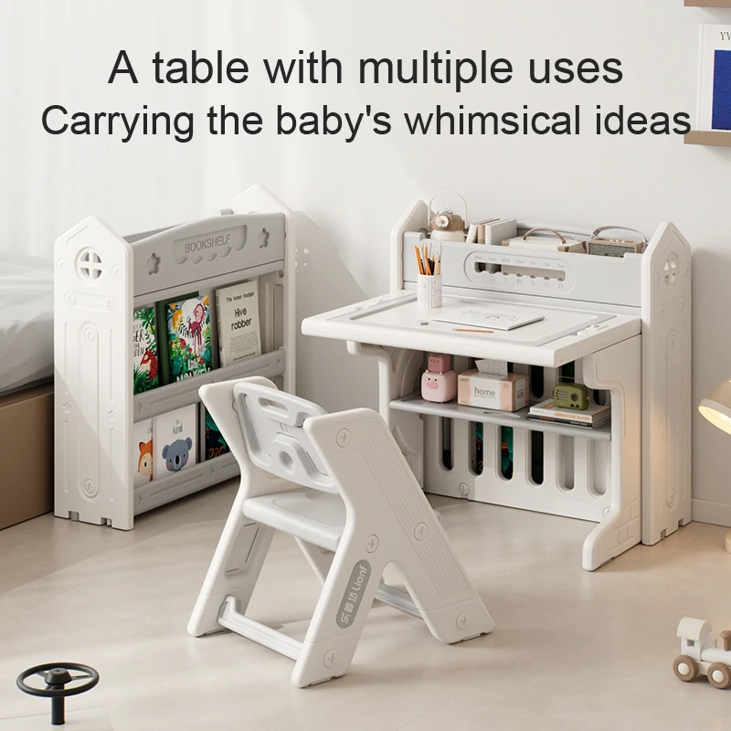 Children's study table 4 in 1 plastic activity table converted into building block play table art easel and folding bookshelf