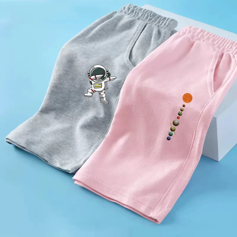 Teen Boys School Sports Shorts Astronaut Cartoon Short Pants Children Summer Cotton Sweatpants Loose Clothes 3-14T