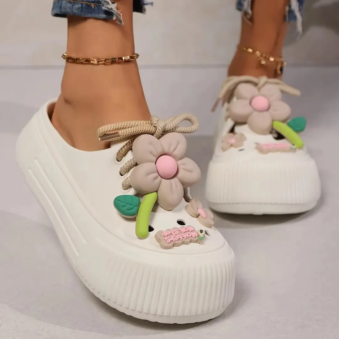 Sommer Frauen Hausschuhe Nette Dekoration Plattform Sandalen Casual Outdoor Clogs Strand Sandale Nicht-slip Rutschen Indoor Hause Schuhe 35-42