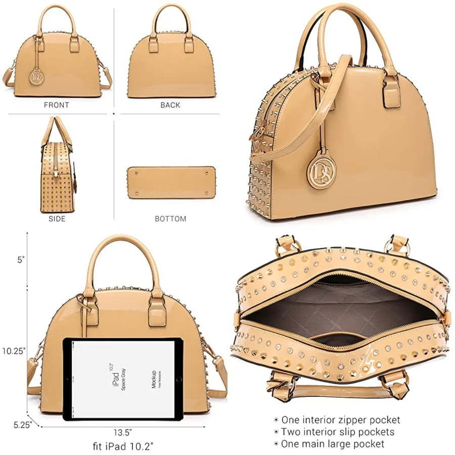 

Dasein Women Patent Leather Purses Handbags Dome Satchel Purse Work Tote Structured Shoulder Bag with Long Strap