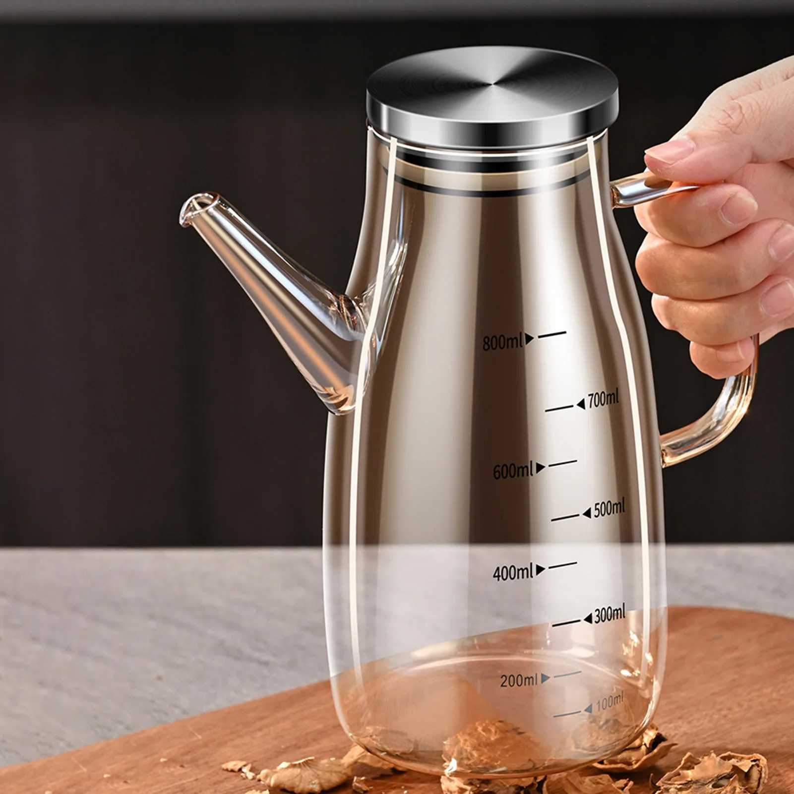 New Hot Kitchen Glass Measuring Oil Pourer Large Diameter Easy Cleaning Oil Bottle for Baking and Outdoor Grilling