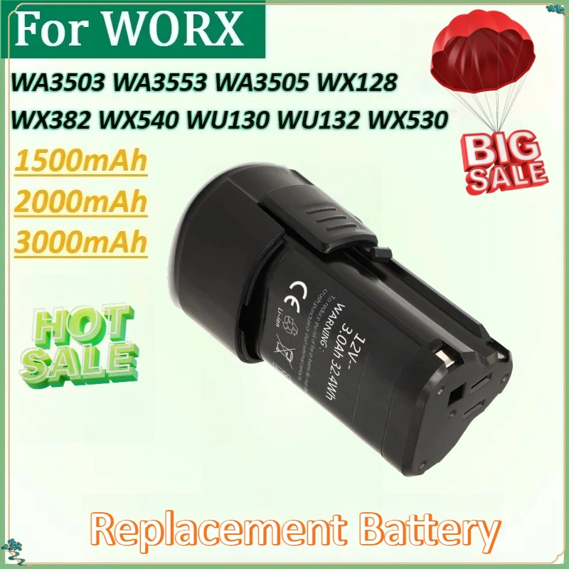 

12V 3000mAh Li-ion Replacement Battery WA3503 Screwdriver Electric for WORX WX128 WX382 WA3505 WX540 WU130 WA3553 WU132 WX530