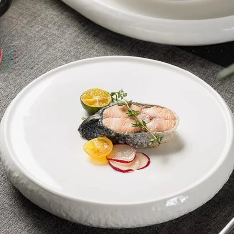 Sartén para carne de res con diseño de piedra creativa, vajilla blanca para restaurante y Hotel, utensilios de cocina redondos para el hogar, comida occidental de cerámica
