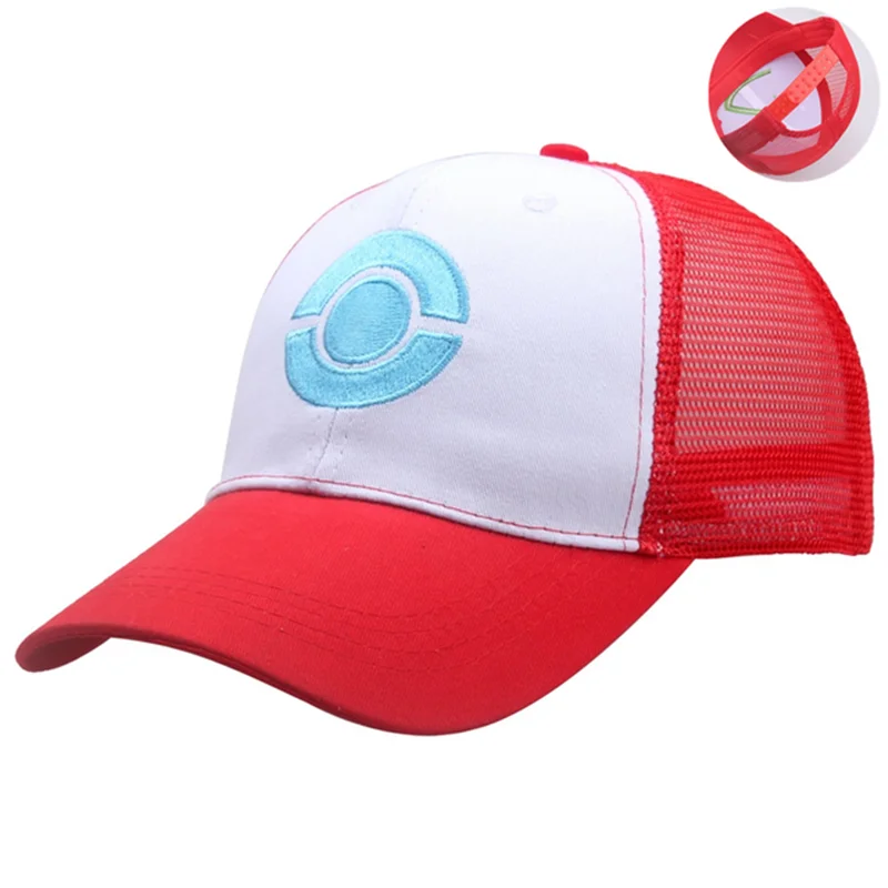 Anime Splicing Sun Hat Ash Ketchum Cosplay Unisex Embroidery Baseball Cap Pocket Snapback Adjustable Hats Prop