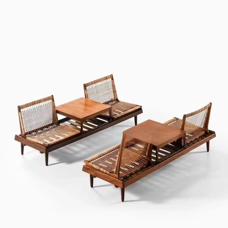 Medieval rattan solid wood sofa bench designer hotel club sales office, multi-functional outdoor leisure chair