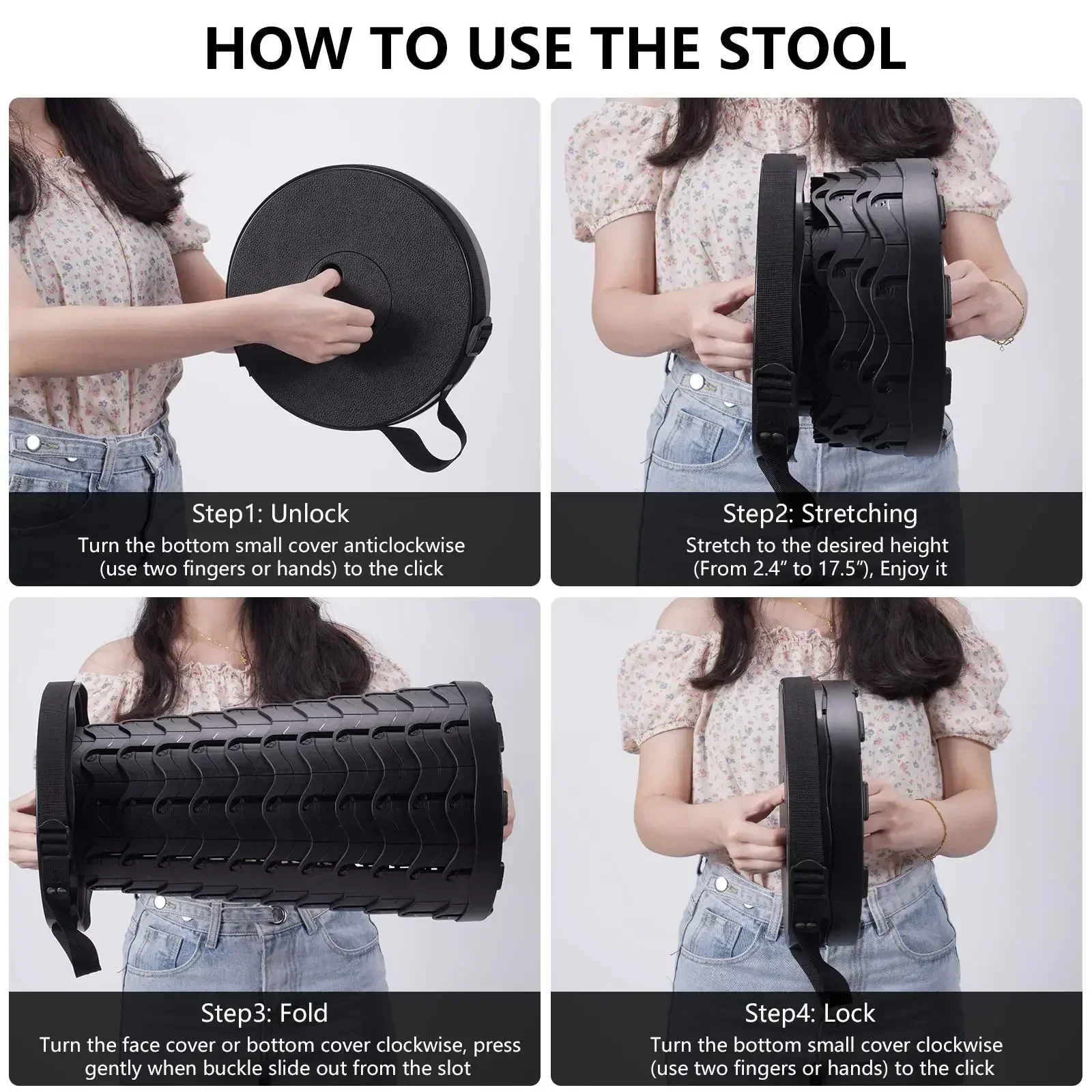 

Retractable Camping Stool for Hiking Portable Collapsible Telescopic Stool Sturdy Foldable Stool with Load Capacity of 400lbs