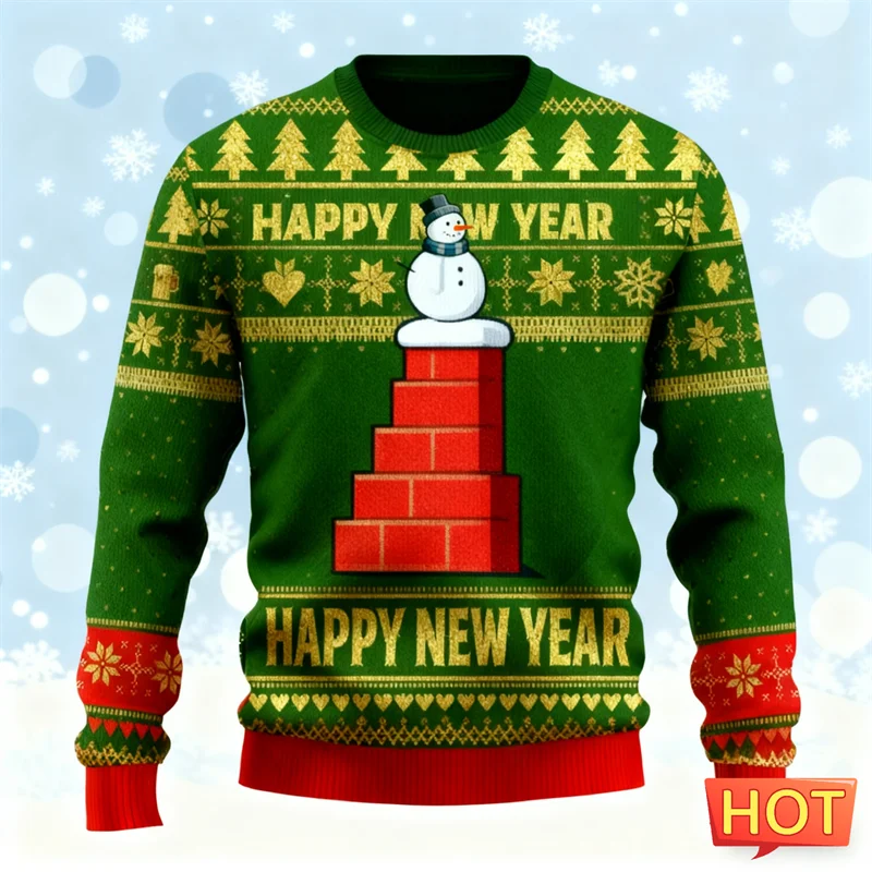 الموضة العصرية عيد الميلاد سترة قبيحة للرجال ملابس عطلة بسيطة ثلاثية الأبعاد مطبوعة س الرقبة بلوزات فضفاضة تنفس عيد الميلاد البلوفرات