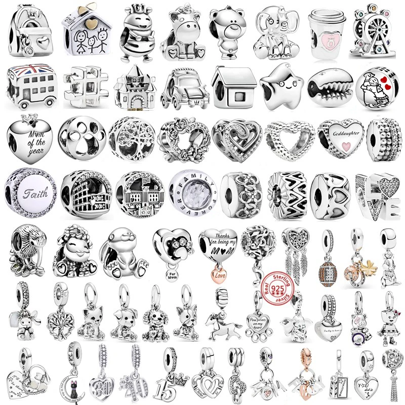 Sterling Silver Number Puppy Castle beads Pendant Fit Pandora 925 Original Charms bracelets for Women Gift Fine Jewelry Making