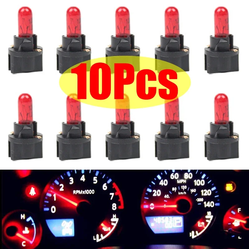 10Pcs T5 12V Auto Dashboard Light Bulbs Bubble Insertion Instrument Brake Bulb Single-wire White Foam Air Conditioning Indicator
