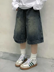 QWEEK Y2k Vintage Baggy Jorts Women Wide Leg Five Points Jeans Korean Streetwear Casual Oversize Washed Denim Shorts Summer