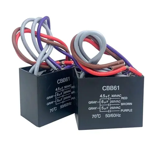 2Pcs 4.5uf + 6uf + 5uf 5 Wire 250VAC CBB61 Ceiling Fan Capacitor 50/60Hz Motor Non Polarity 5 Wire