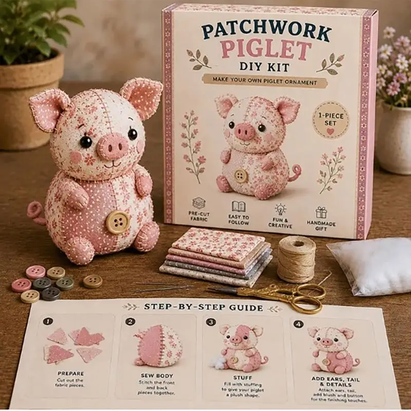 DIY Patchwork Animal Kits Animal Patchwork Craft Set Precuts Florals Fabric Sewing Set to Create 3D Plush Animal Ornament A2UB