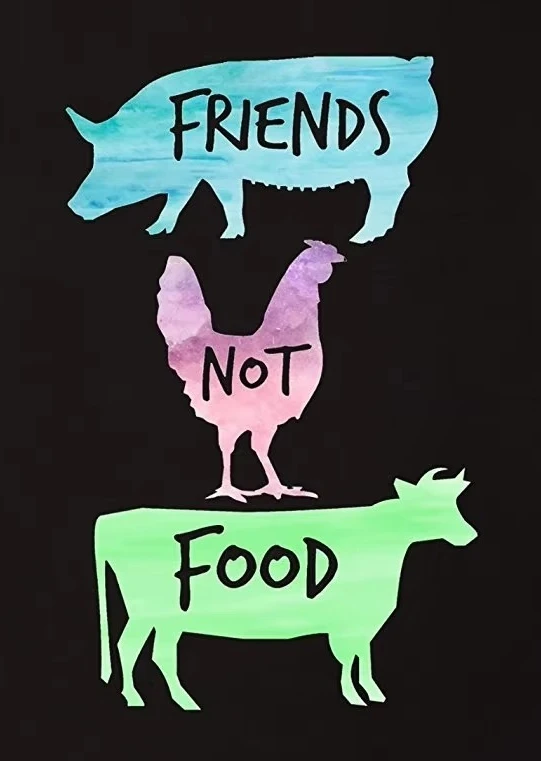 Pig Chicken Cattle Friends Not Food. Funny Vegetarian T Shirt. Short Sleeve 100% Cotton Casual T-shirts Loose Top Size S-3XL