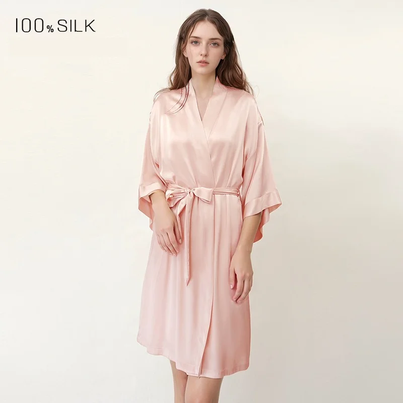 2026 New Arrival 100% Mulberry Silk Robe for Women Luxury Silky Kimono Bathrobe, Elegant Lightweight Loungewear Morning Gown