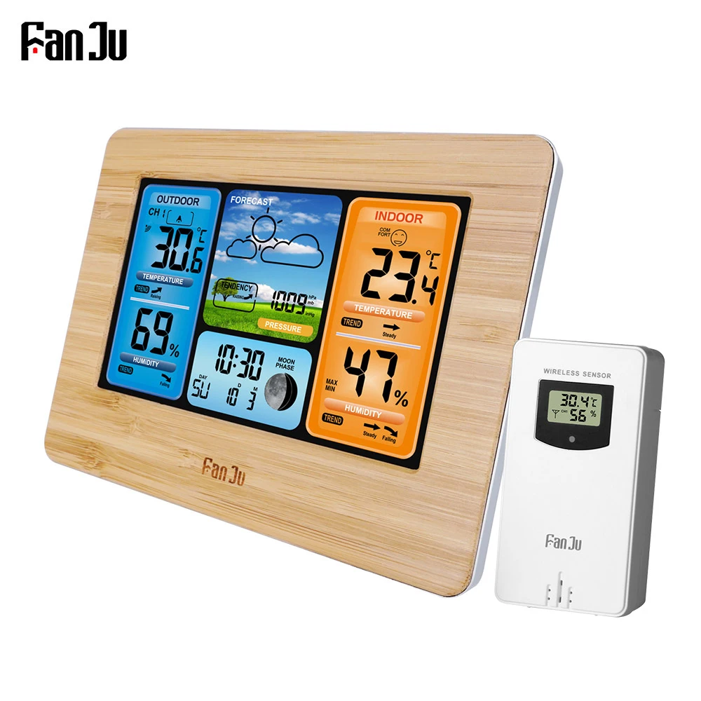 Weather Station LCD Alarm Clock Weather Forecast Barometer Thermometer Hygrometer with Wireless Outdoor Sensor USB Power Cord