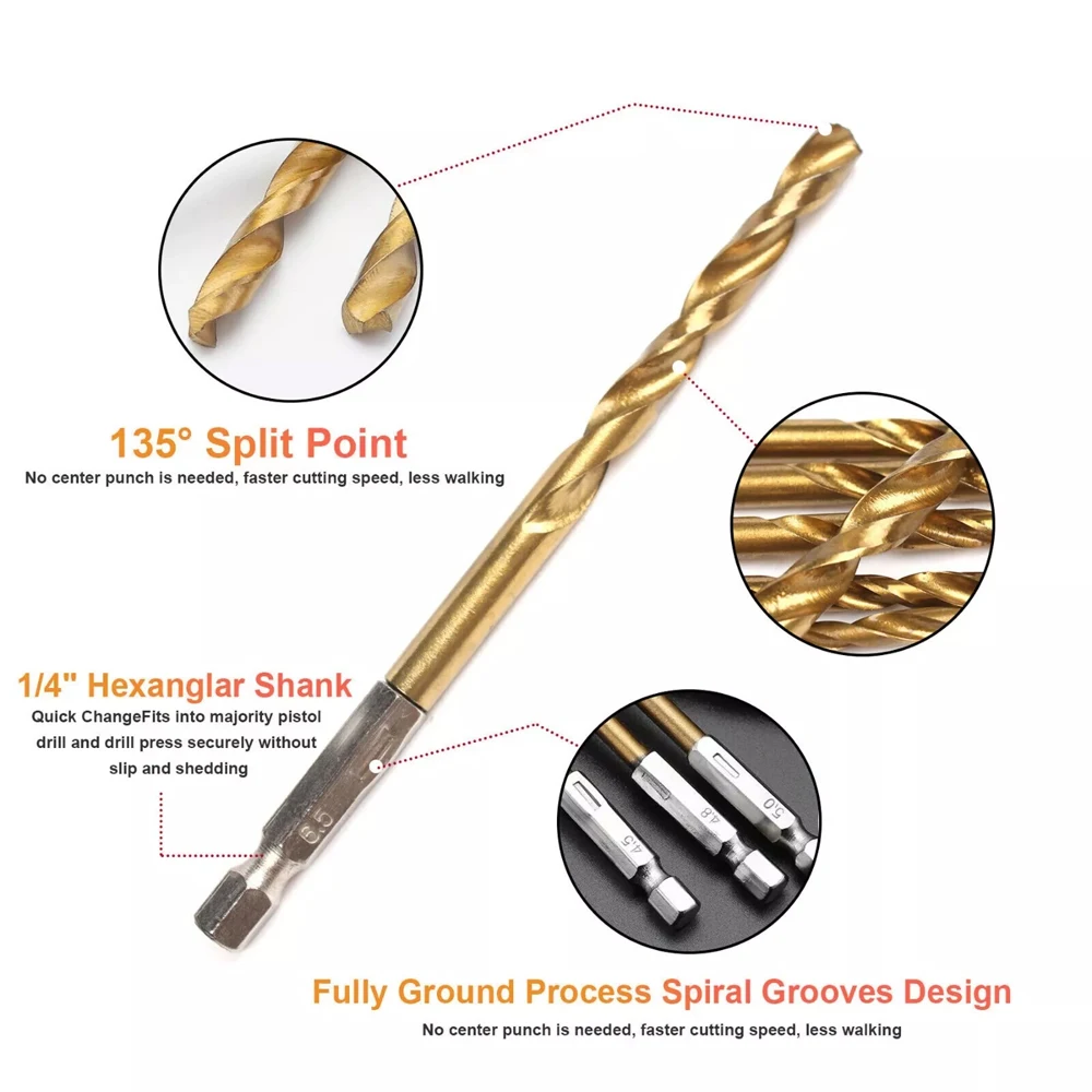 32pcs British system hexagonal handle Titanium plating drill bit electric drill screwdriver hole drilling air screwdriver tool